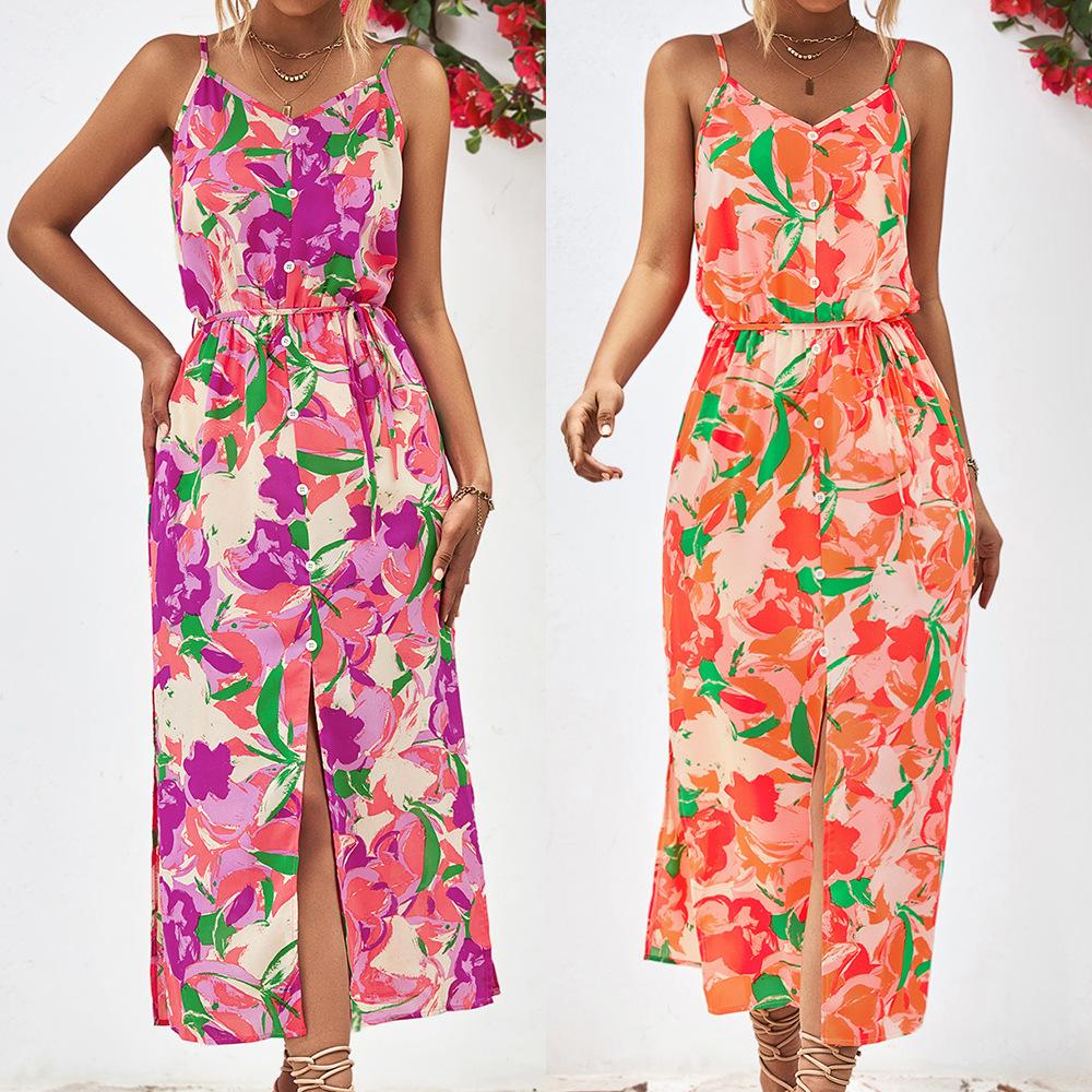 Женское летнее повседневное платье с открытой спиной и цветочным принтом