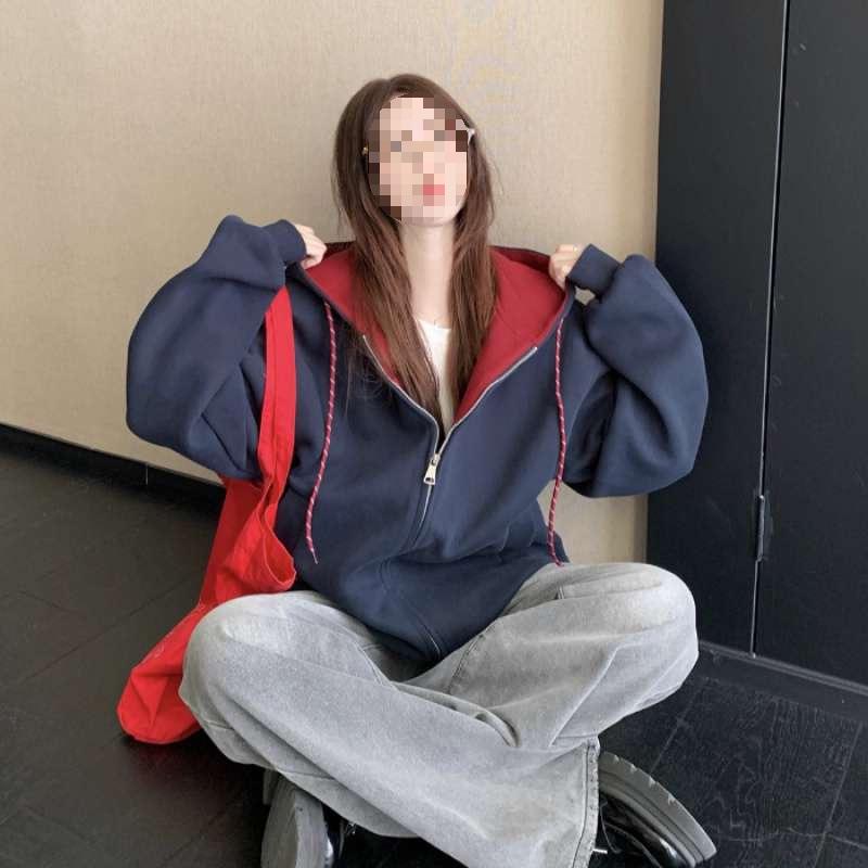Женский oversize плотный серый кардиган-куртка с капюшоном - Модный осенне-зимний худи топ