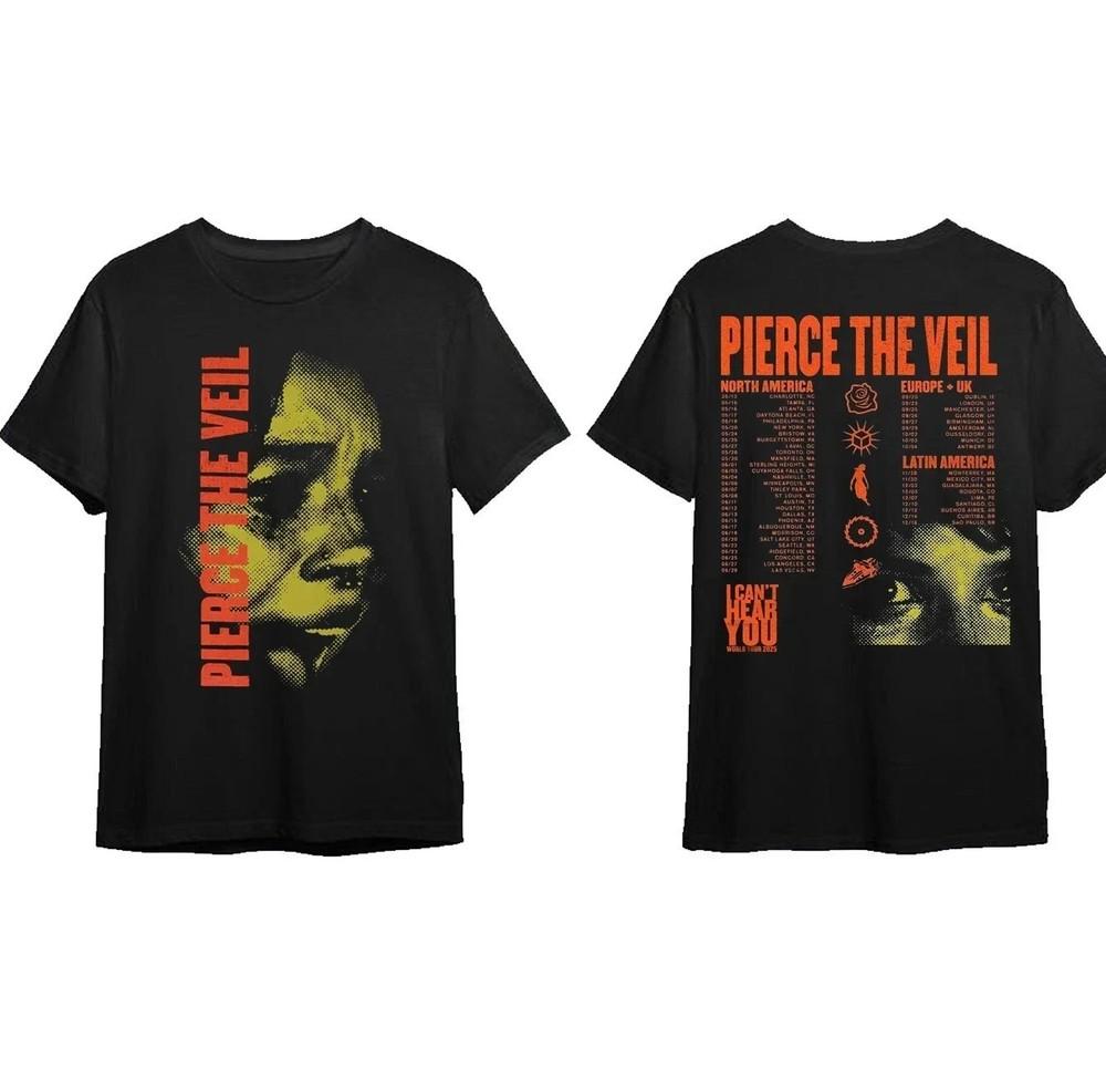 Футболка Pierce The Veil I Can't Hear You Tour 2025, Унисекс футболка Pierce The Veil Concert 2025 - Мужская летняя хлопковая футболка с принтом