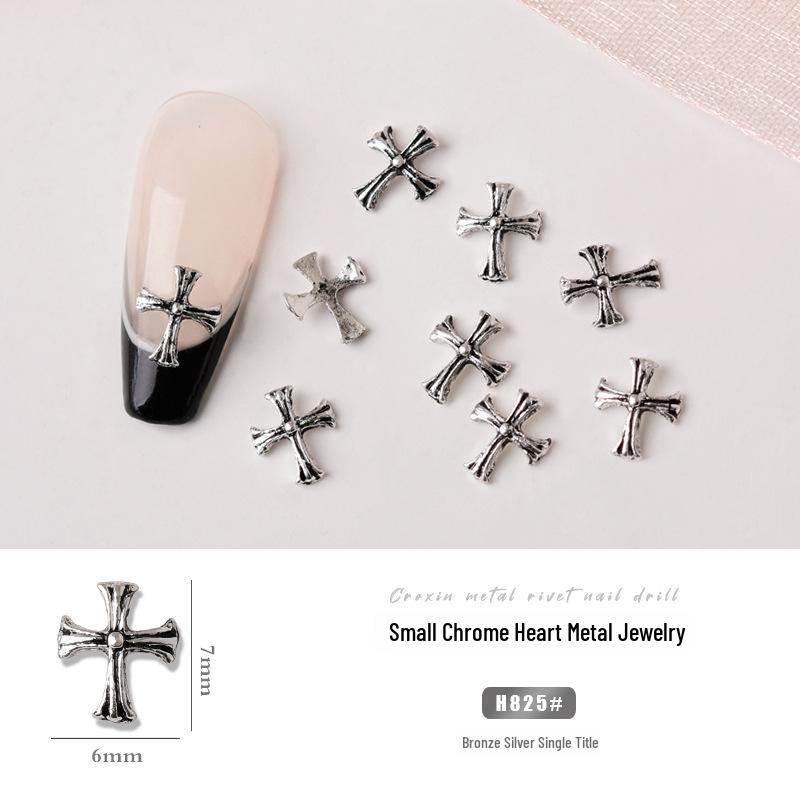 Chrome Heart Cross & Diamond Nail Art Jewelry - Retro Punk Style Accessories
