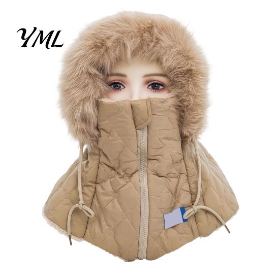 Breathable Zipper Face Cover Cap Women Winter Balaclava Hat, Quilted Mask Hood Closure, Fuzzy Trim, Windproof Ski with Fleece Lined, Warm Hat for Cold