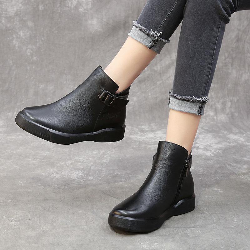 Fashion GKTINOO Winter Genuine Leather Ankle Boots Round Toe 2024 Handmade Lady Soft Flat Shoes Comfortable Side Zip Short Boot