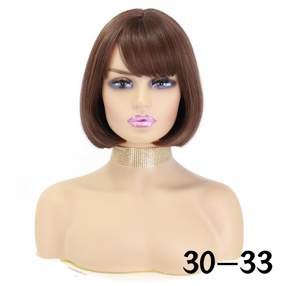MISS WIG Synthetic Short Bob Wig with Bangs for Women Black Brown Wig Lolita Cosplay Party Daily Wear