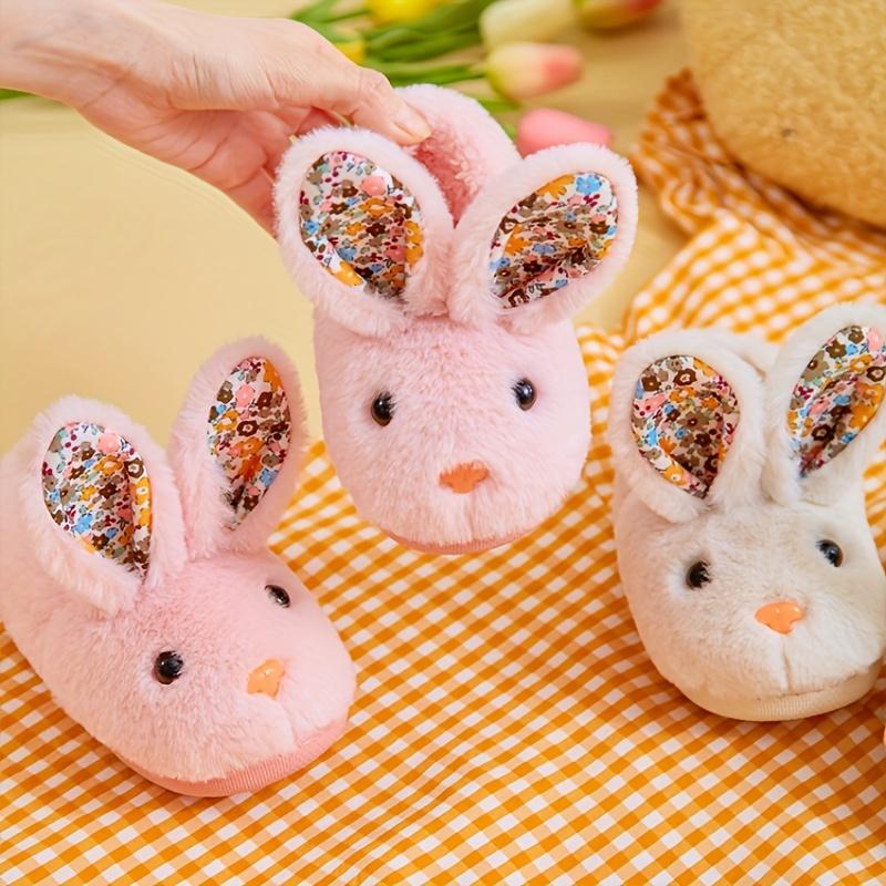 Cute Cartoon Rabbit Furry House Slippers for Girls, Warm Non-Slip Soft Indoor Walking Shoes for Autumn and Winter