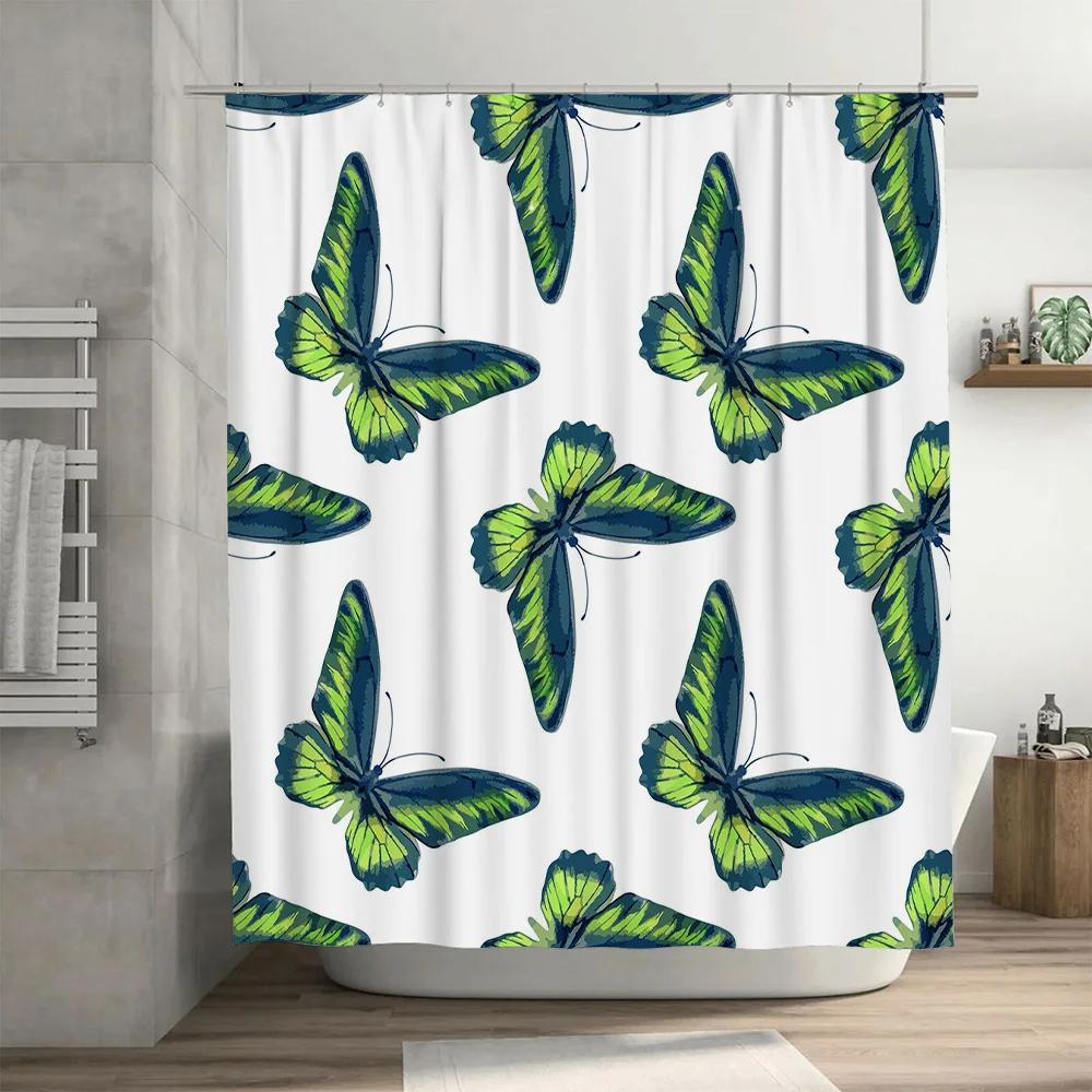 Floral Pattern Shower Curtain Bathroom Decor Waterproof Fabric Bath Mat Decoration 2023 New Arrival Home Accessories