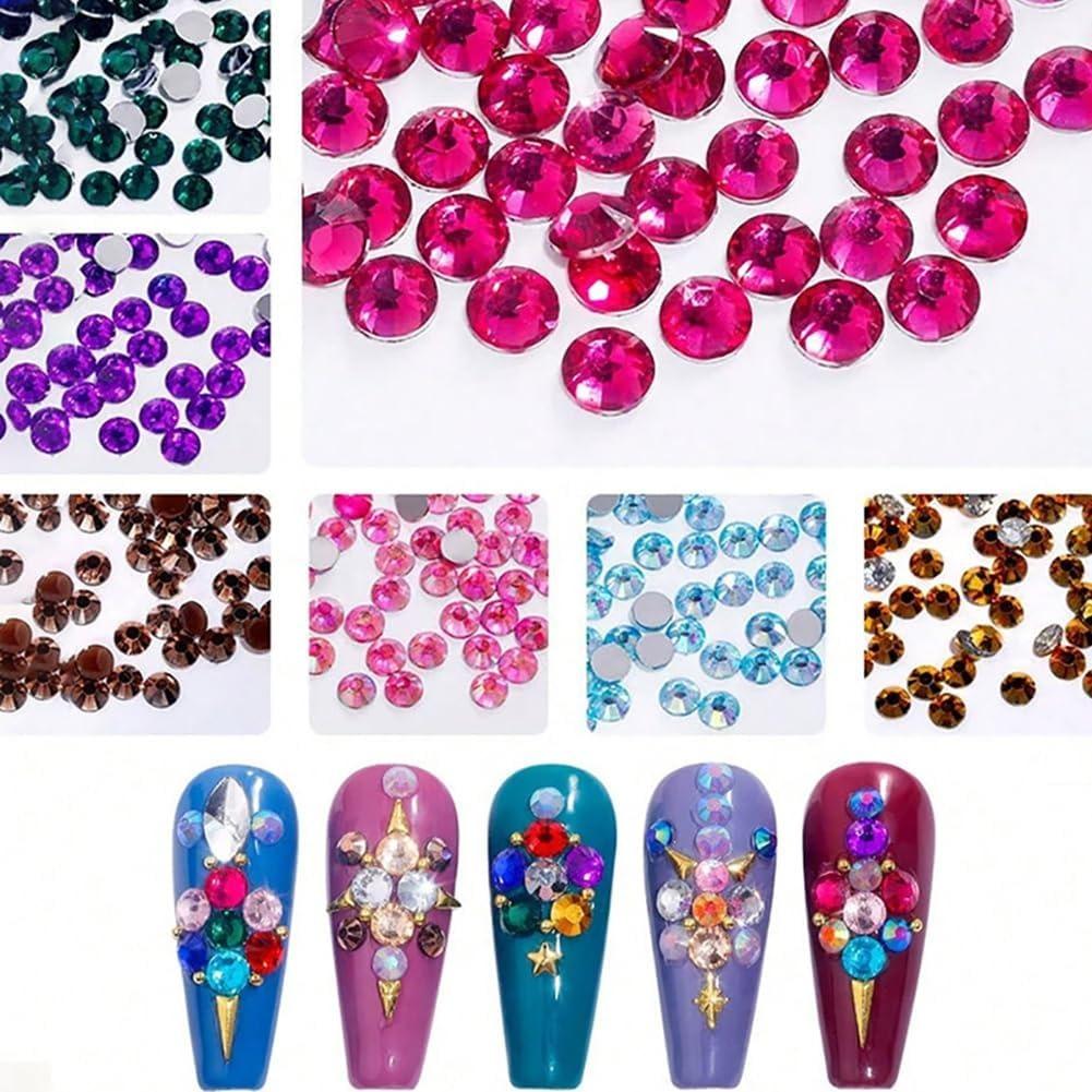 24 Grids Colorful Nail Art Rhinestones Jewels Flat Back Nail Diamonds Crystals Mixed Color Flatback Rhinestones Multicolor Nail Gems