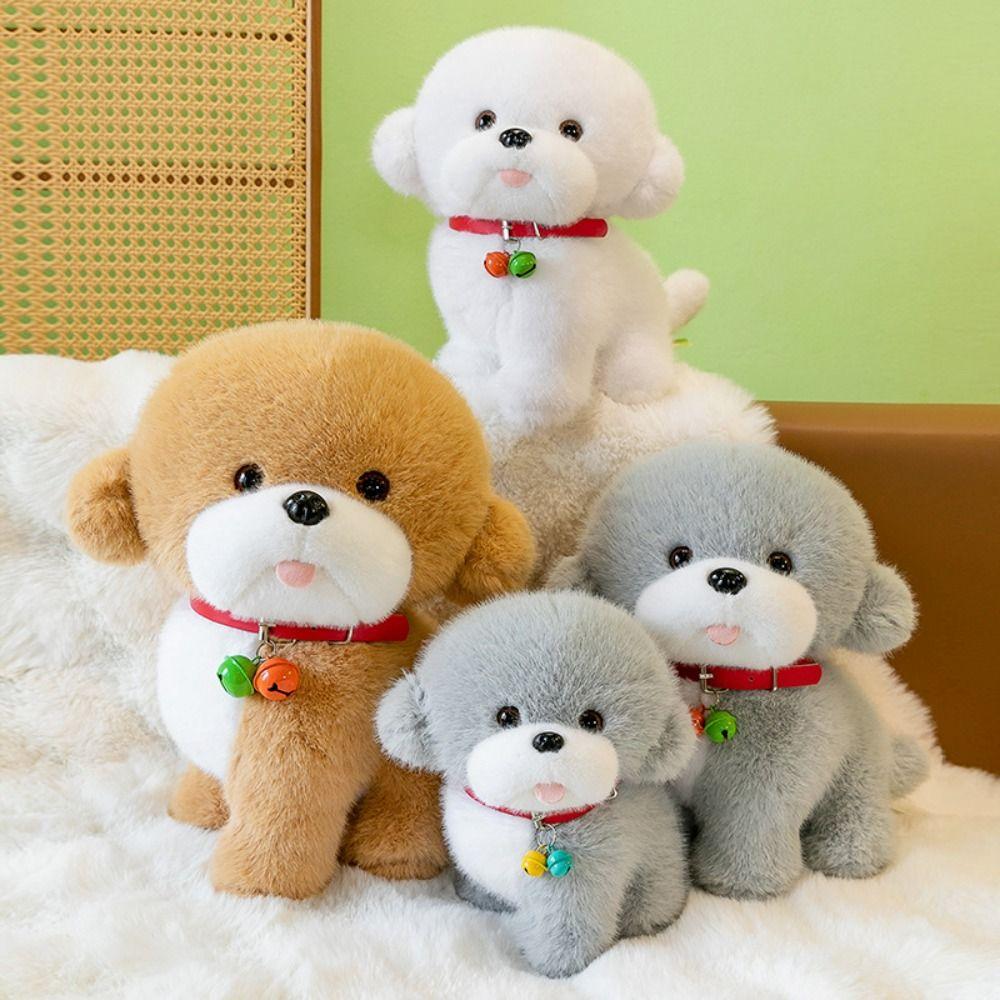 Мягкая имитация плюшевых игрушек для собак, сидящие мягкие игрушки, кукла-щенок, куклы-щенки с красным колокольчиком, детские подарки