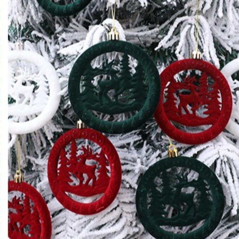 3Pcs/Box Round Pancake Shaped Christmas Flocking Pendant Christmas Tree Decoration