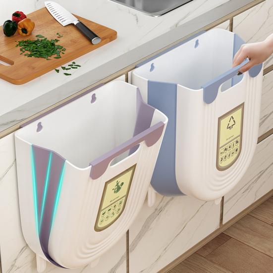 Trash Can Wall-mounted Foldable Space-Saving with Buckle Cabinet Door Wall Hanging Storage Basket Home Supply