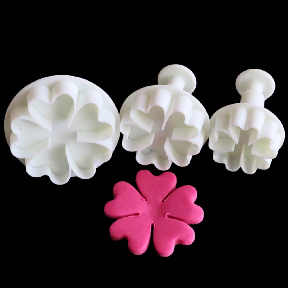 3PCS Heart Flower Cake Fondant Cookie Cutter Decorating Craft Paste Plunger Cake Decorating for DIY Baking