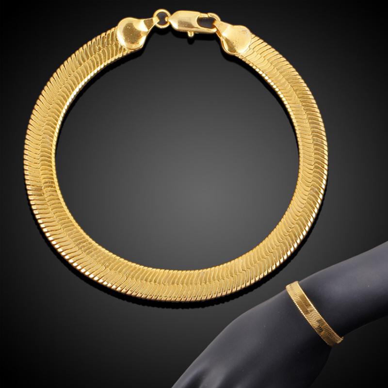 Fashion Men Women 18K Gold Plated Snake Chain Choker Necklace Bracelet Jewelry Set
