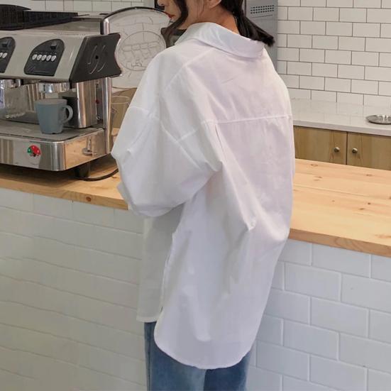 Женская рубашка с лацканами и длинными рукавами, рубашка на пуговицах с накладными карманами, свободная посадка, однотонная повседневная рубашка, рабочая одежда