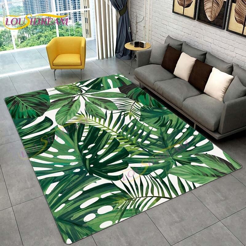 Ковер с тропическими листьями монстеры, современный ковер в стиле INS для гостиной, спальни, зеленый ковер с банановыми листьями, ковры с тропическими пальмовыми листьями
