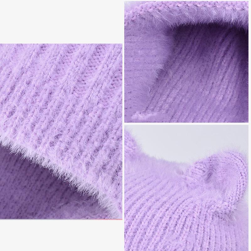 Новые детские шапки, милые вязаные шерстяные шапки с кошачьими ушками, зимние шапки для мальчиков и девочек, детские защитные капюшоны, модные уличные теплые цветные шапки