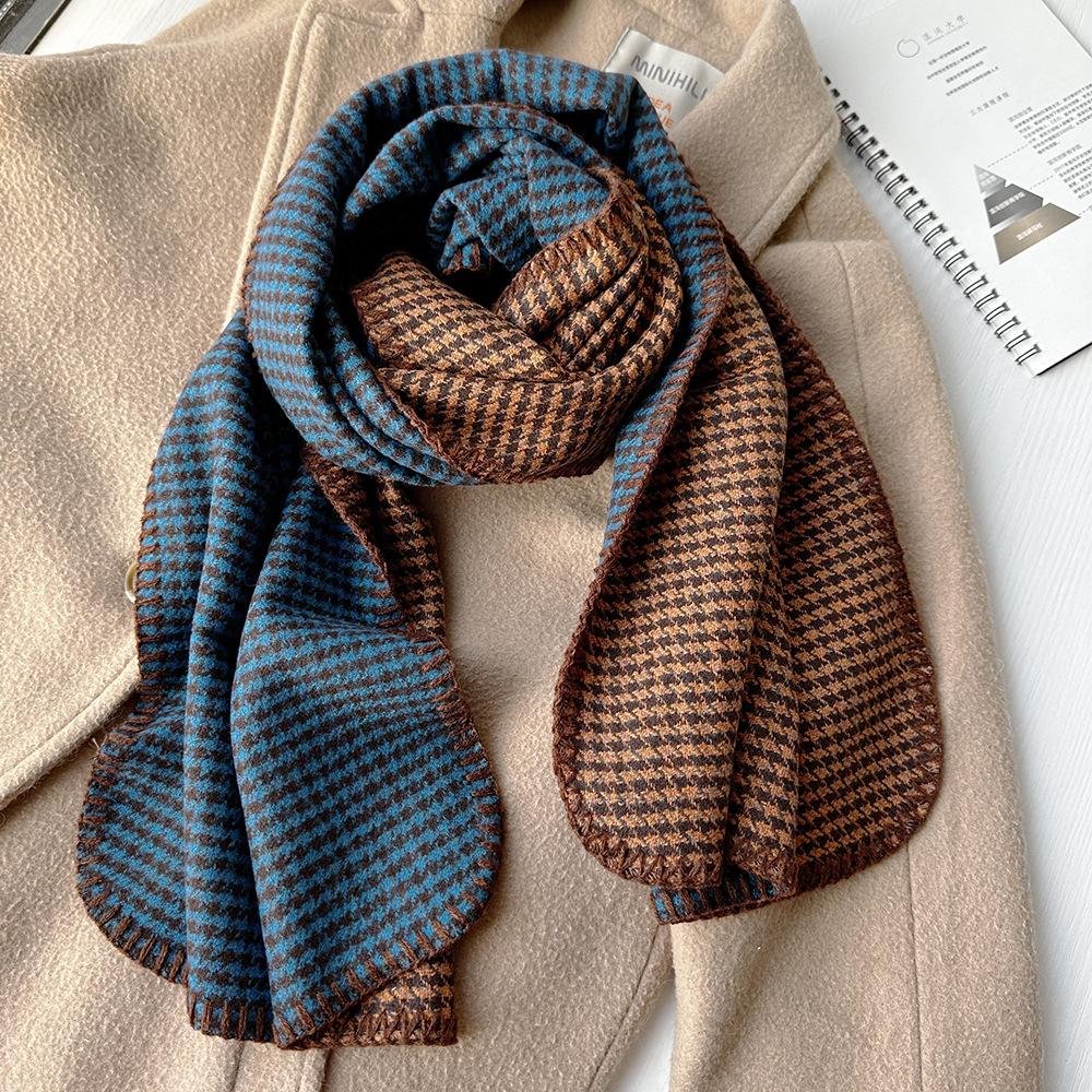 Thickened Warm Double Sided Two Color Houndstooth Scarf Imitation Cashmere New Overlock Shawl Scarf