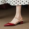 Fashion Women's Fashion Low Heel Shoes Autumn New Pointed Head Shallow Mouth Color Matching Rivets with A Line with Thick Heel Shoes