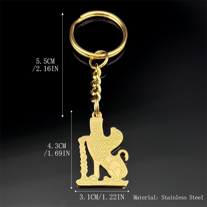 Stainless Steel Ahura Mazda Religion Key Chain Zoroastrianism Iranian Cuture Persian Empire Gold Color Key Ring Egypt Jewelry