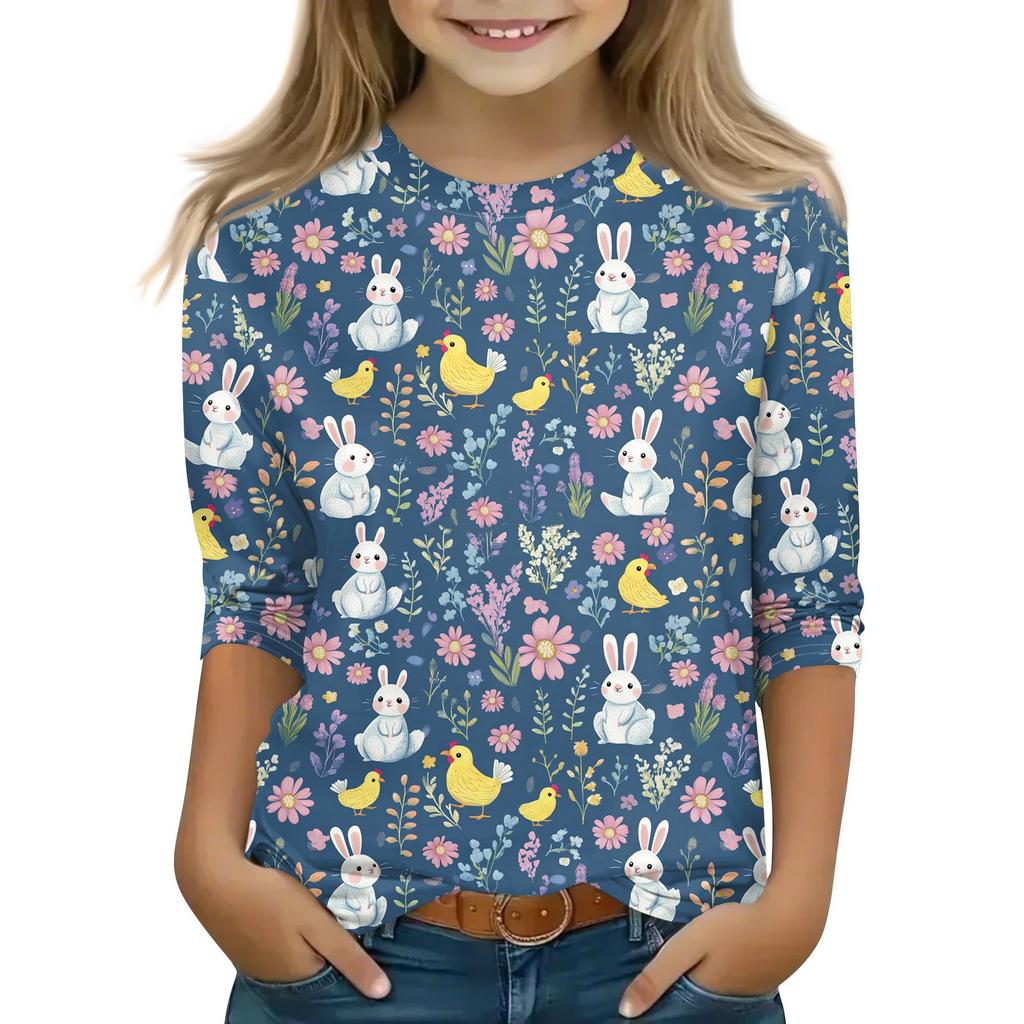 Топы с принтом для девочек 5-16 лет с круглым вырезом и рукавами 3/4 Футболки Модные топы Наряды Футболки