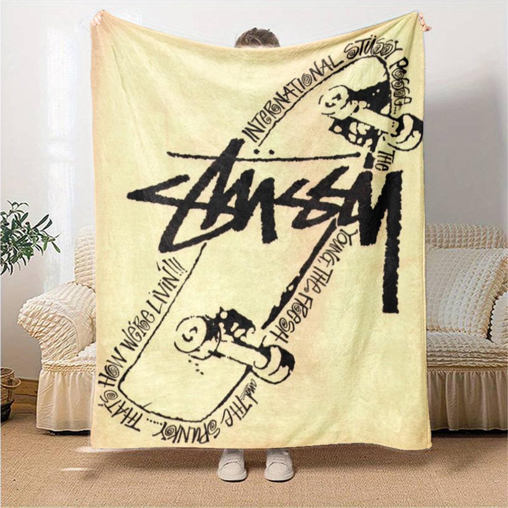 Dark Grey Camo City Text Signature Logo Flannel Blanket, Camouflage Street Style Soft Throw Blanket