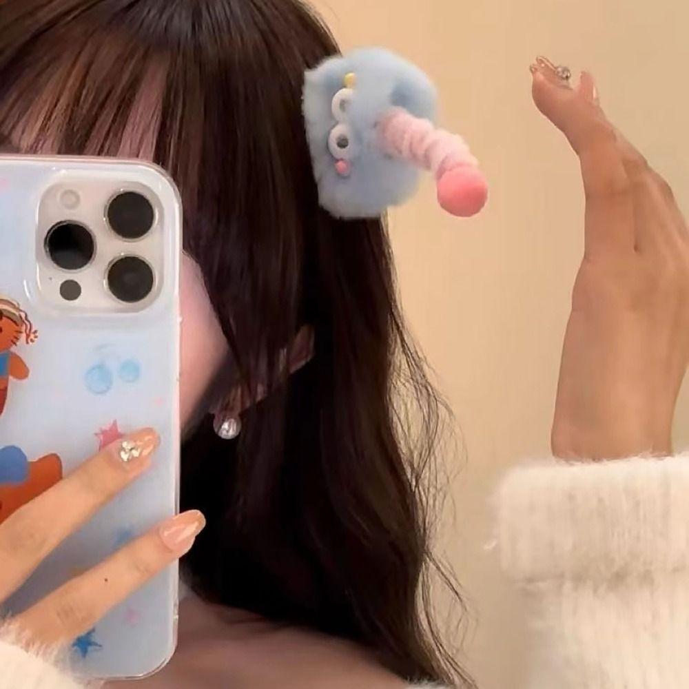 Пушистая заколка-брикет ручной работы, заколка для челки, милый боковой зажим, заплетенные волосы