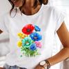 (Asian Size) Watercolor Flower Trend Cute Women Casual Top Clothing Fashion Print Lady Female Short Sleeve T Shirt Tee Graphic T-shirts