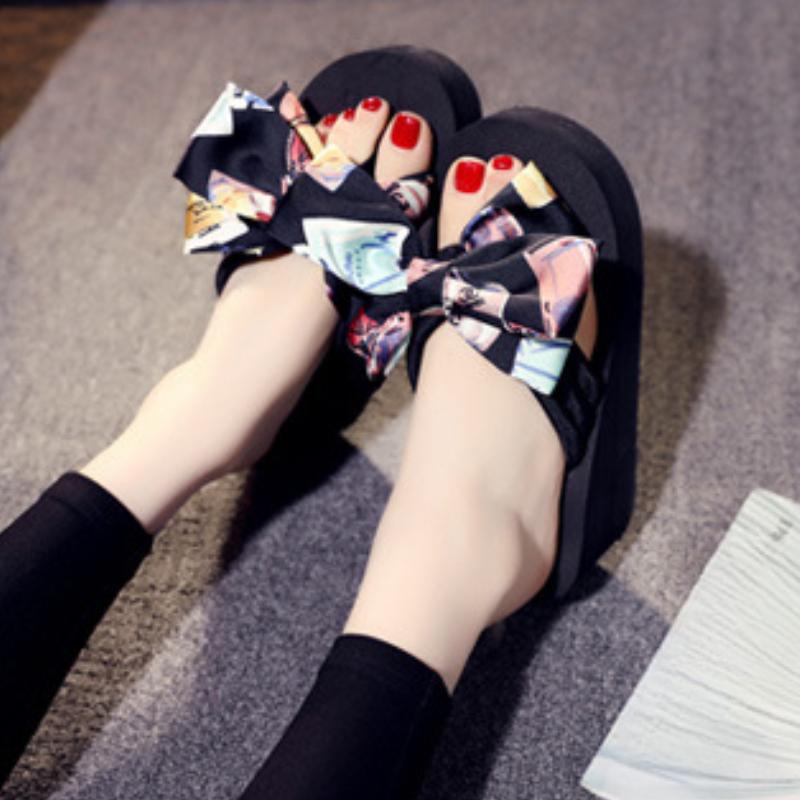 Heel Height 6cm Women's Summer Fashion Beach Flip-flops with Bow Platform Flip-flops