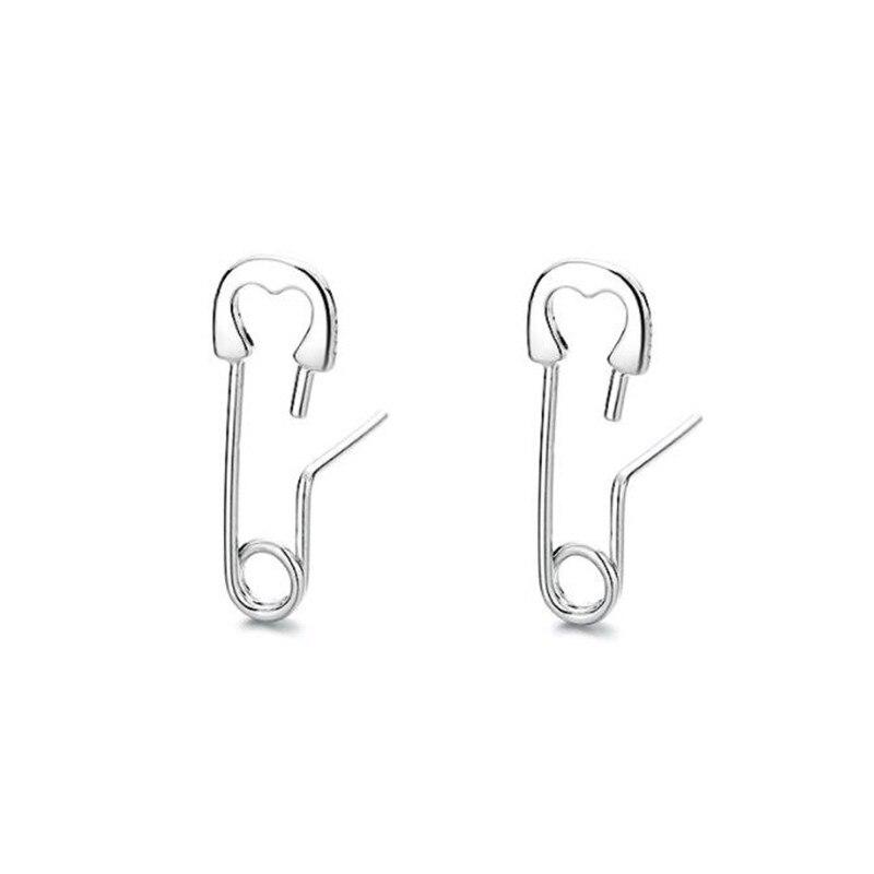 Hip Hop Fashion 925 Sterling Silver Handmade Paperclip Pin Stud Earrings for Women Fine Jewelry Earings Gift E406