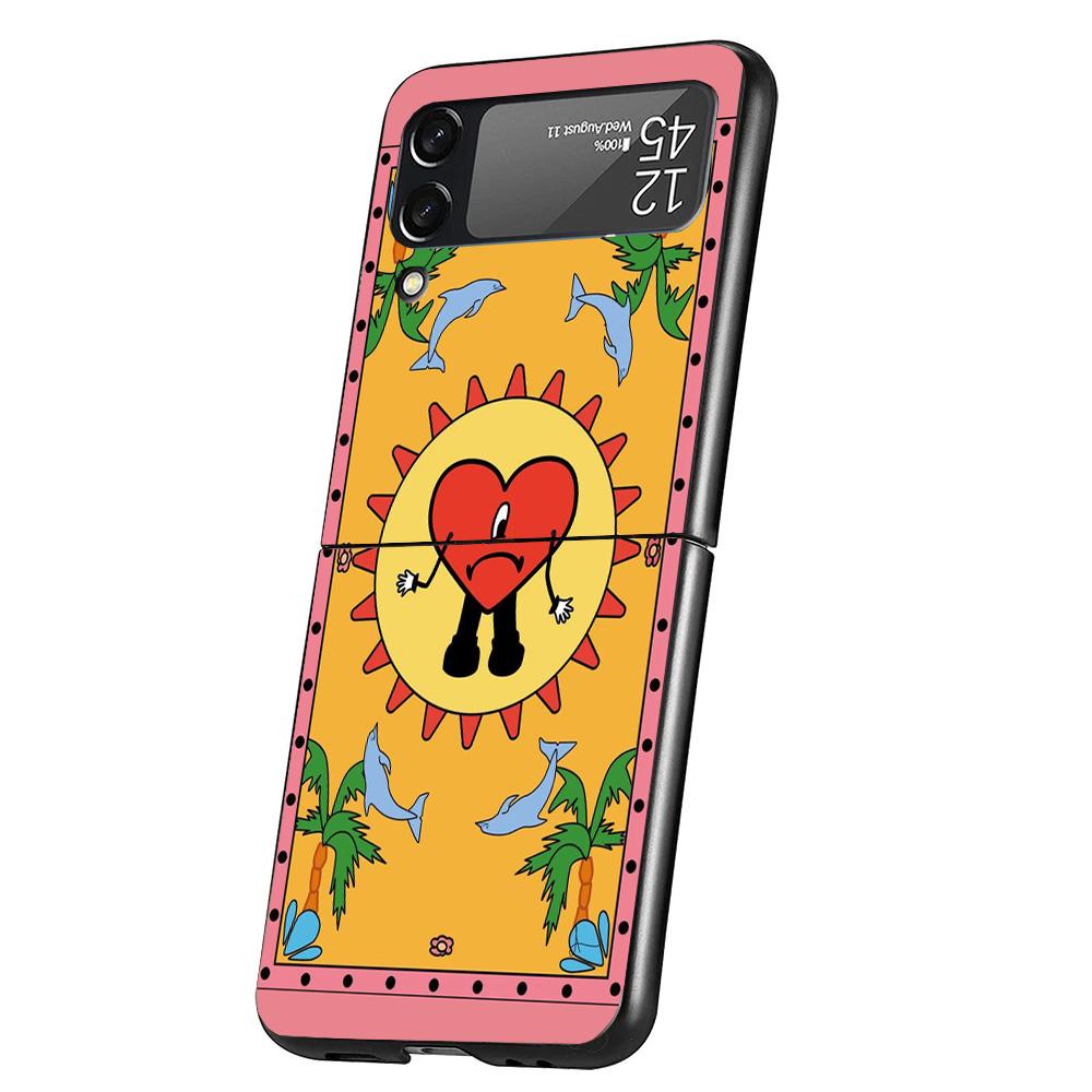 Bad Bunny Heart Case Phone Cover for Samsung Galaxy Z Flip 6 5 4 3 5G ZFlip6 ZFlip5 ZFlip4 ZFlip3 Black Hard Trend Fundas