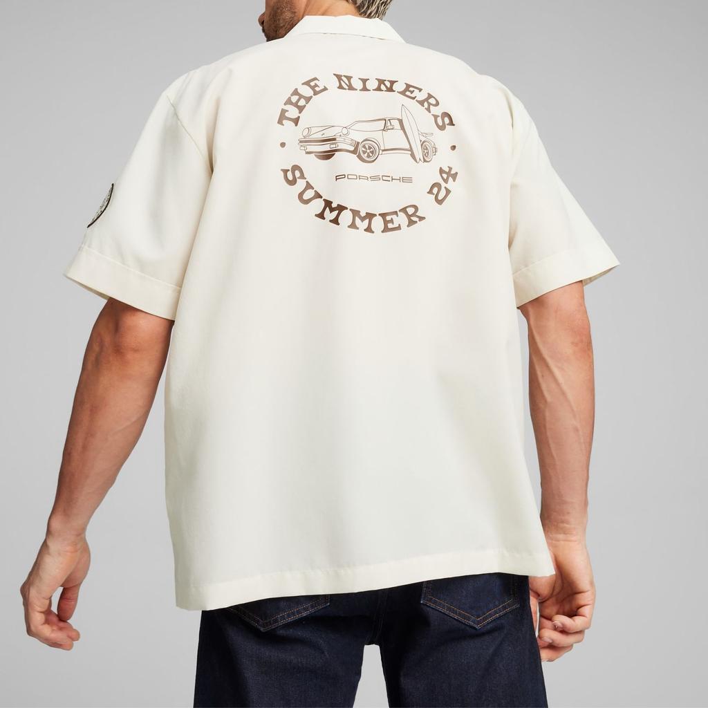 Puma Рубашка Porsche Legacy Crew Letter Print Casual Breathable с коротким рукавом для мужчин, рубашки High-Mountain-Snow 624571-02
