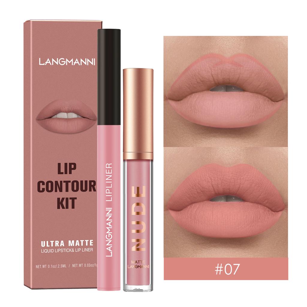 Langmanni Lip Gloss Lip Liner Set 2 Sets Non-sticky Cup Matte Lip Gloss Set