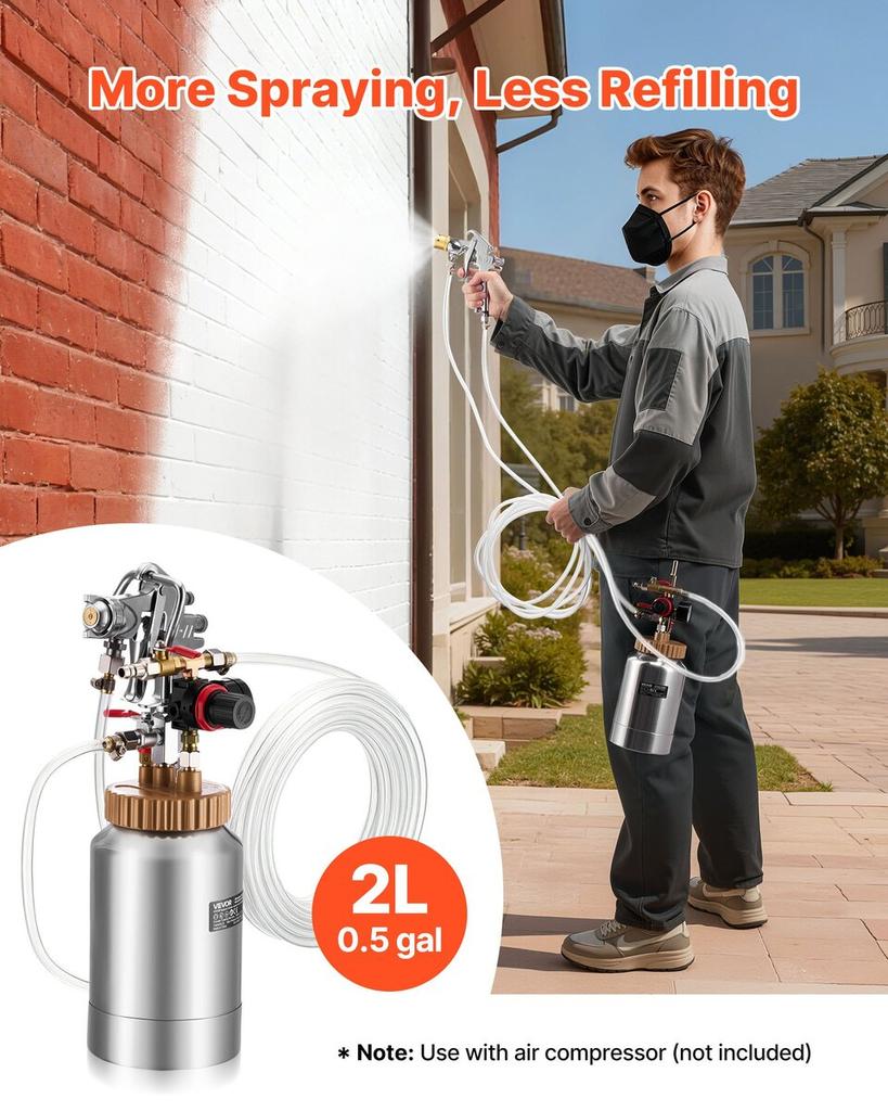 Spray Paint Pressure Pot, 2 L Pressure Pot Paint Sprayer, 1.8mm + 3mm Two Spray Guns Central Pneumatic Sprays Gun with Two 3 m Hoses for Furniture,