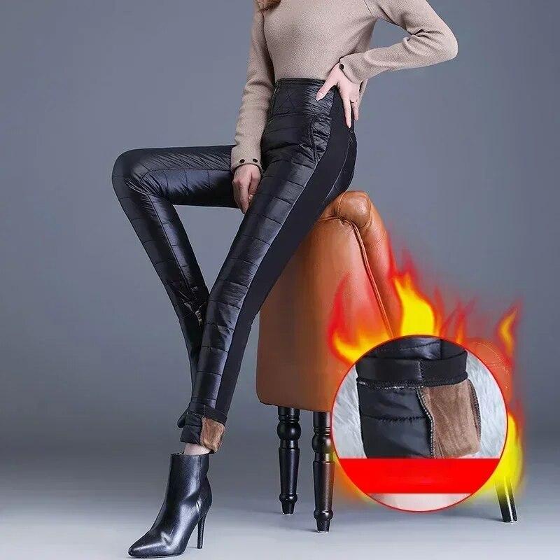 Повседневные утепленные женские брюки с высокой талией, модные облегающие брюки-карандаш, уличная одежда, зимние черные ветрозащитные брюки 29643