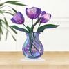 2D 8-дюймовая акриловая фиолетовая ваза Три тюльпана Цветная печать Защита окружающей среды Водонепроницаемость Декор для дома, сада, фермы Подарок