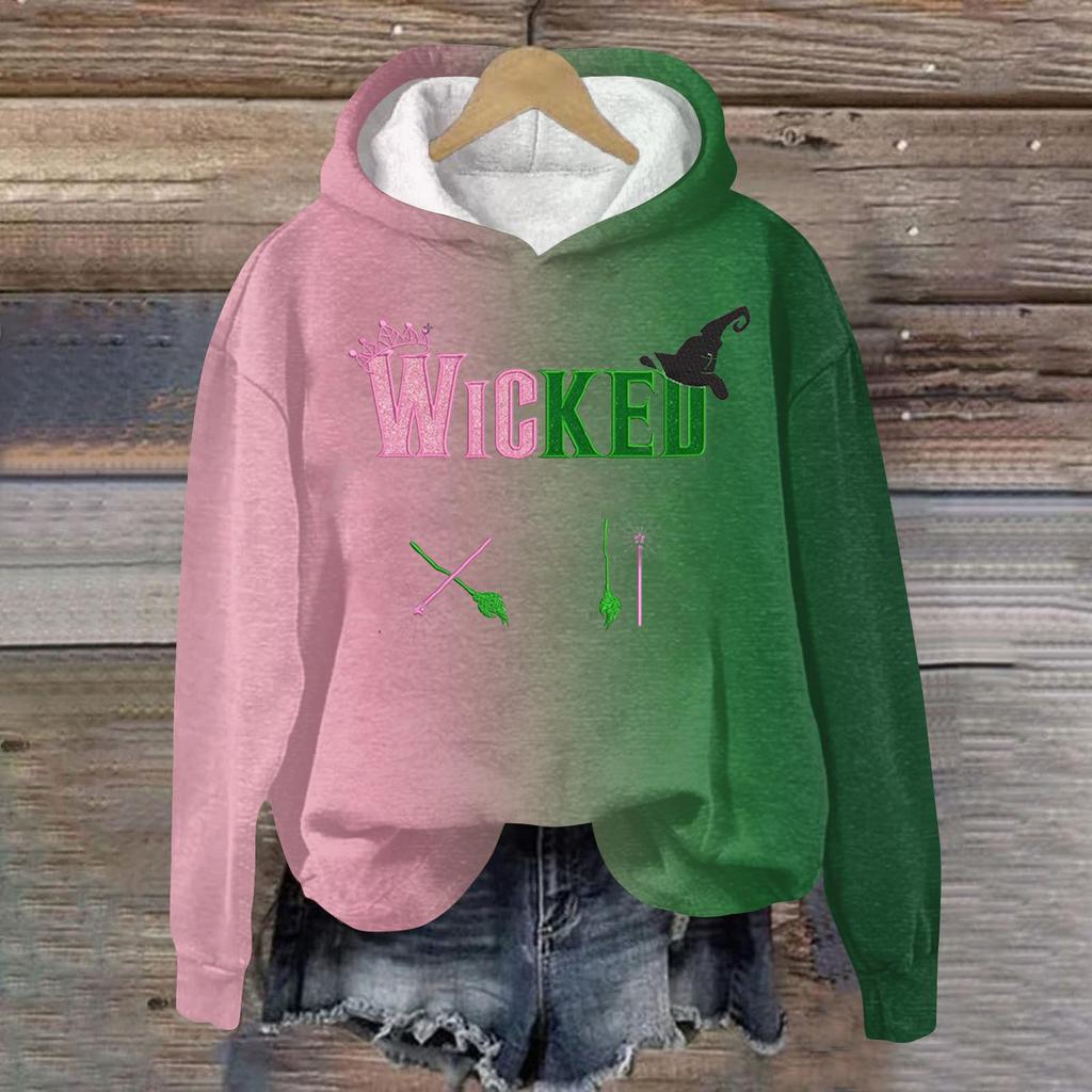 Женский модный повседневный пуловер с длинными рукавами и принтом в виде ведьмы с капюшоном