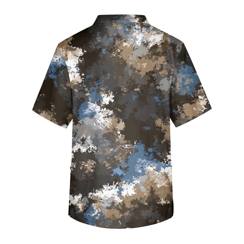 Мужская рабочая блузка с короткими рукавами и v-образным вырезом с принтом, топ с нагрудным карманом