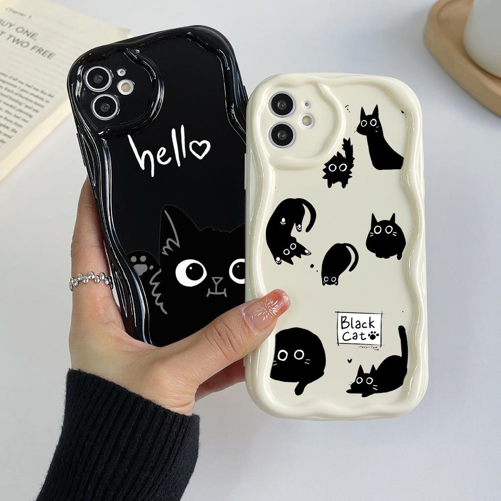 LZ11 Cat Cute Art Design Clear Soft Wave Phone Cases for Samsung S24 S23 Ultra S20 A54 A14 A52s A51 Huawei Honor 90 Realme OPPO Protection Back Cover
