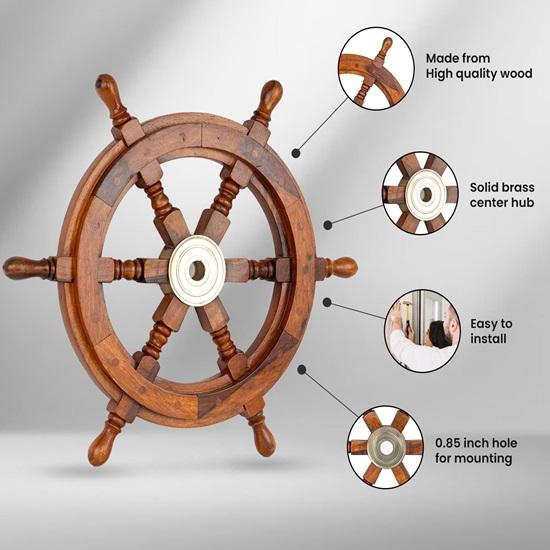 45,72 см. Деревянное колесо капитана корабля, лодка, руль лодки, морское колесо пиратского корабля, рождественский декор