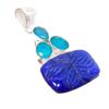 Burmese Sapphire, Chalcedony Gemstone 925 Sterling Silver Jewelry Pendant 2.17" AH-5185