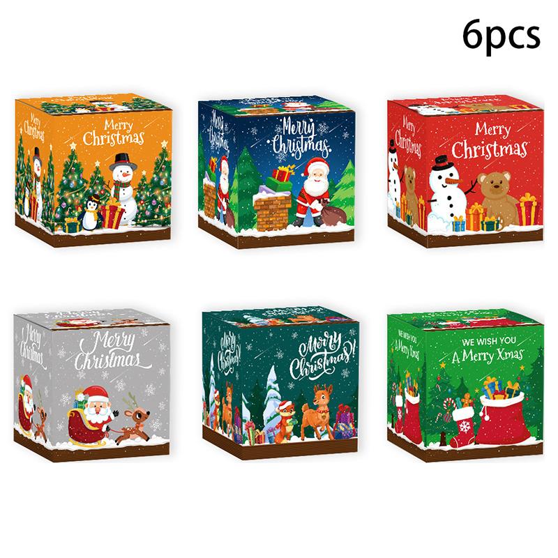 6 шт. Рождественские подарочные коробки со снеговиком и Санта-Клаусом, упаковочные коробки для шоколадных конфет для украшения вечеринки на Рождество