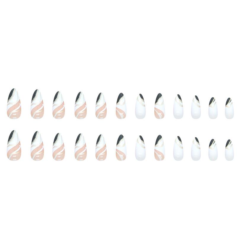 24 Pcs Sweet and Cool European and American Ins Style Black and White Mandarin Duck Color Almond Nail Fashion Nail Art