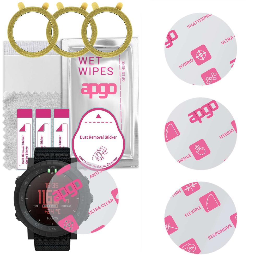 3x Apgo Ultra-Clear Hybrid Protective Glass Compatible with Suunto Core Alpha, Flexible Nano Glass, Great Replacement for Tempered Glass, Scratch-resi