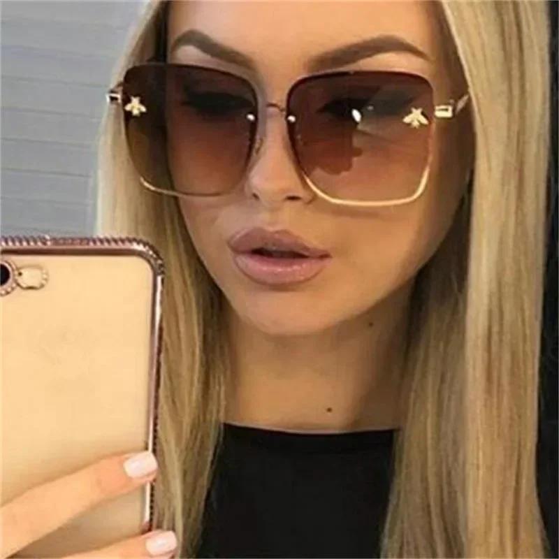 Новые модные большие квадратные солнцезащитные очки без оправы 'Пчела' с защитой UV400 для женщин и мужчин, с градиентными линзами