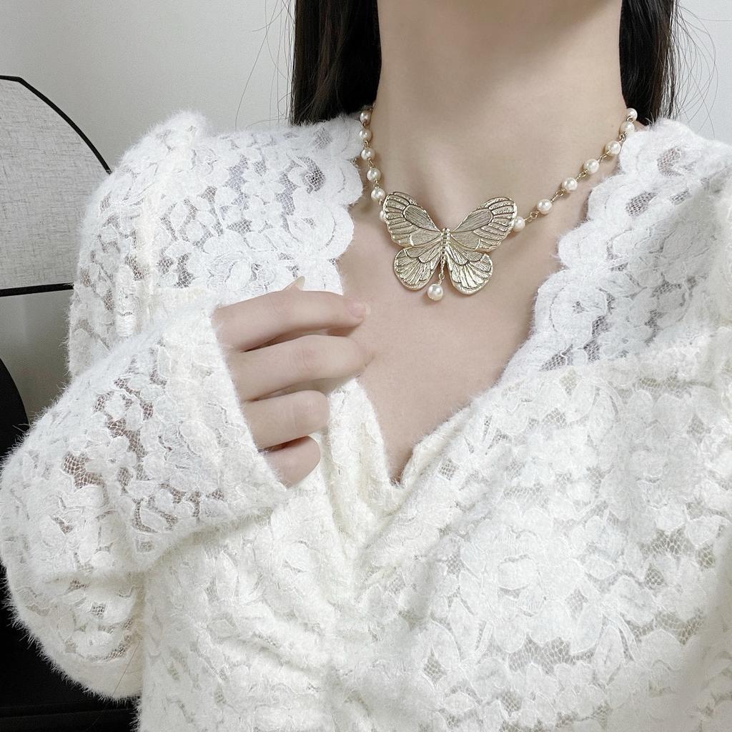 Новый Горячий Бренд Винтажное Женское Ожерелье Роскошные Ювелирные Изделия Для Женщин Подарок Мода Дизайнерский Кулон Типа Бабочка Жемчужная Цепочка Чокер