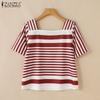 ZANZEA Женская летняя повседневная блузка в полоску с квадратным воротником и коротким рукавом