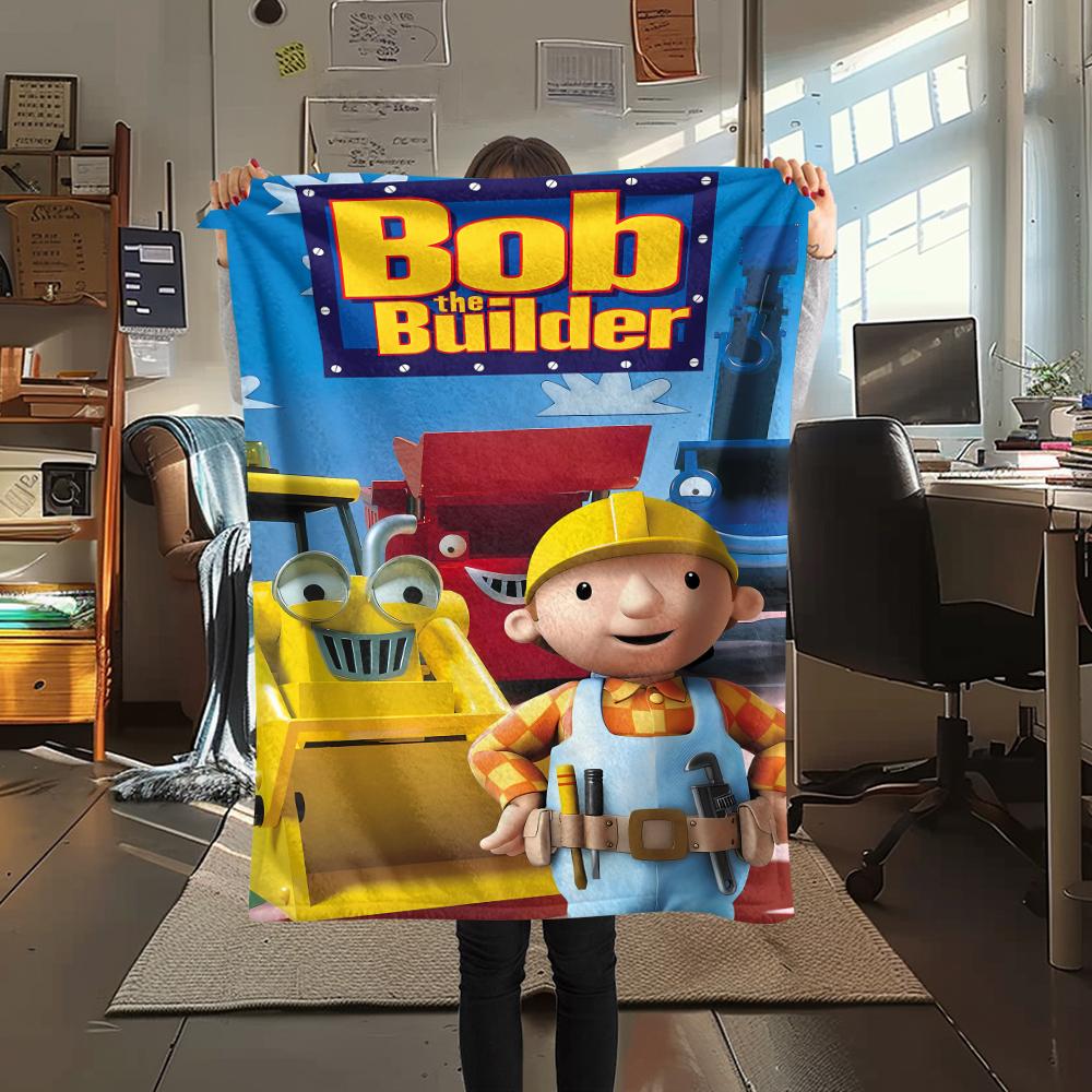 1PC Bob the Builder Print Flannel Blanket, High quality All Seasons, Home Decor, Warmth and Comfort, Perfect for Christmas Gifts