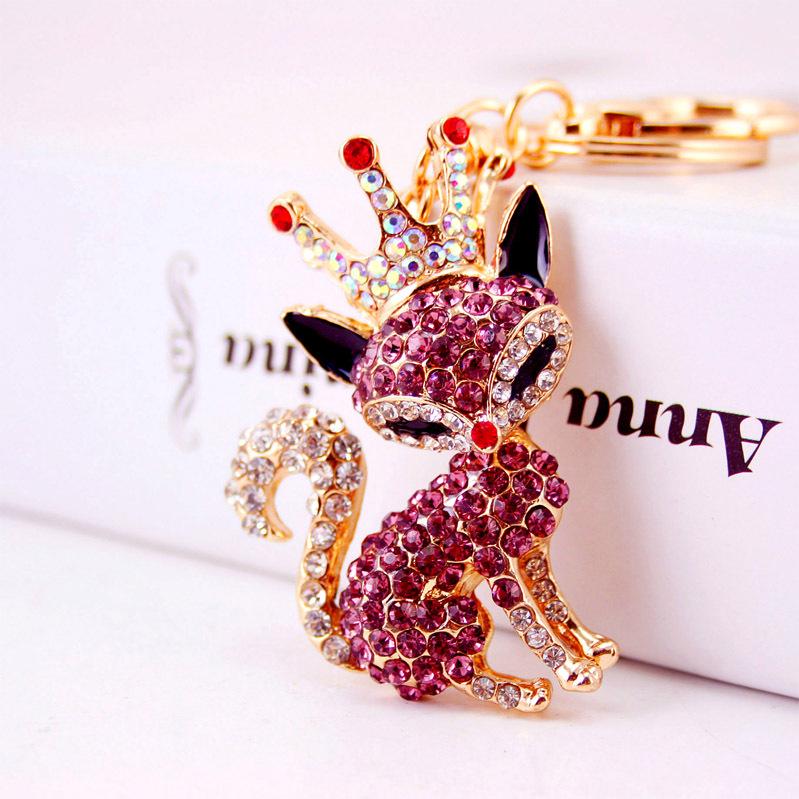 "Adorable Crystal Fox Crown Keychain - Women's Bag Accessory & Small Gift 837"