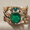 1PC Gold Color Leaf Design Ring for Women with Square Green Cubic Zirconia Aesthetic Female Wedding Party Trendy JewelryGood product