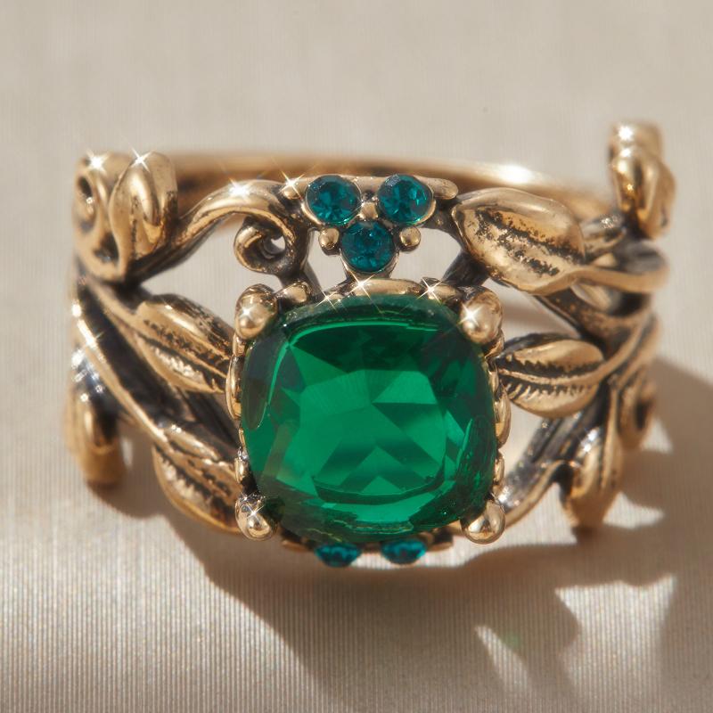 1PC Gold Color Leaf Design Ring for Women with Square Green Cubic Zirconia Aesthetic Female Wedding Party Trendy JewelryGood product
