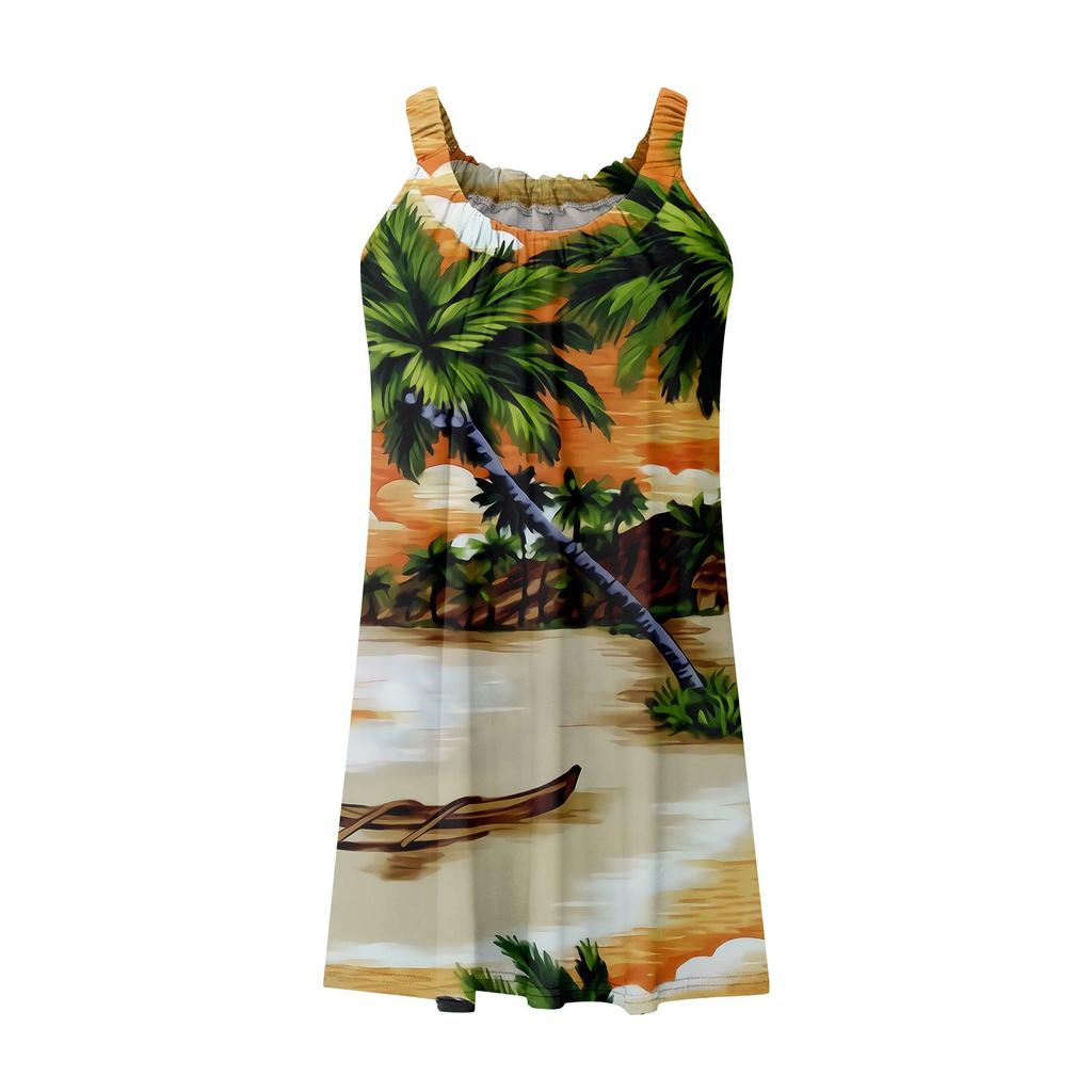 Женское модное летнее пляжное повседневное милое платье на бретельках без рукавов с принтом