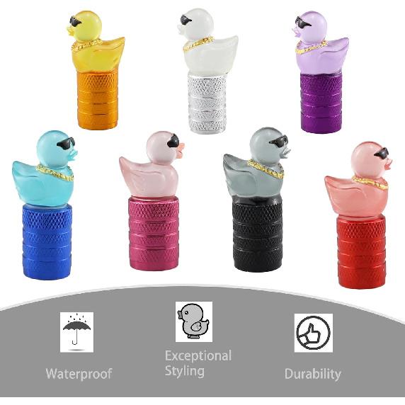 Cute Duck Valve Stem Caps, Tire Valve Caps, Glow in The Dark Hot Rubber Cover (5 Pack) Universal for Car Truck SUV Motorcycle Bicycle Replacement